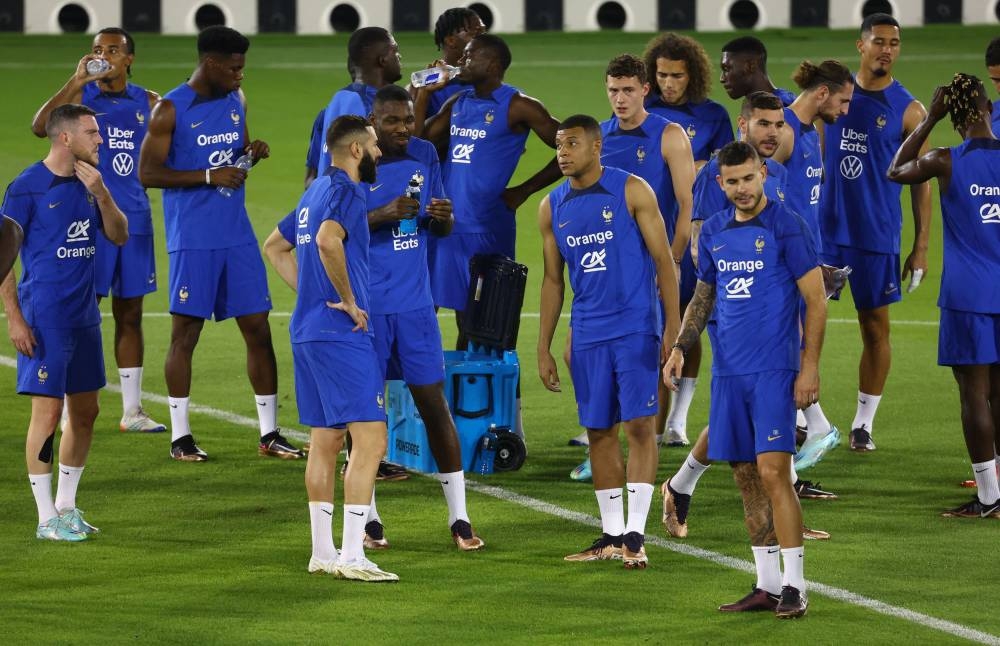 France's Kylian Mbappe with teammates during training. — Reuters pic