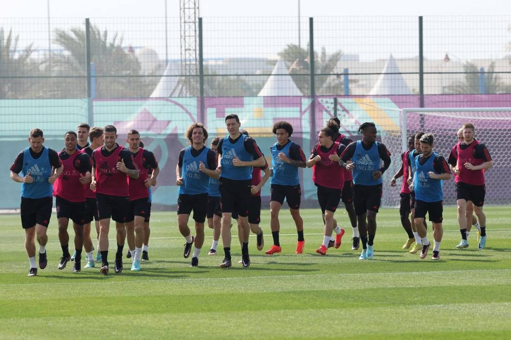 Belgium’s players attend a training session at the Salwa Training Site in Salwa Beach, south-west of Doha November 20, 2022, during the Qatar 2022 World Cup football tournament. — AFP pic 