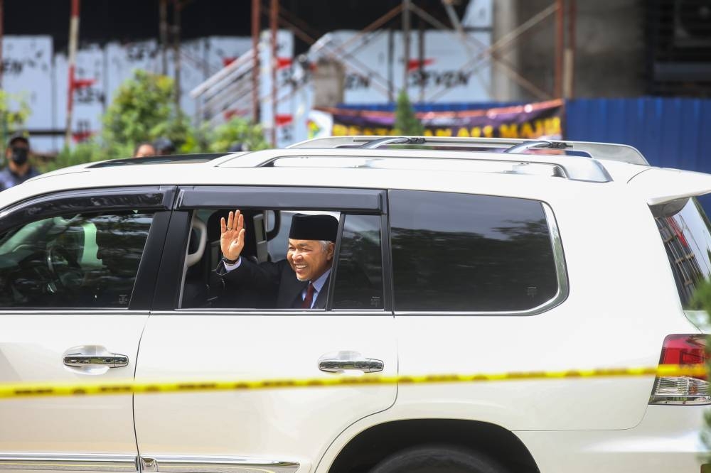 Barisan Nasional chairman Datuk Seri Ahmad Zahid Hamidi leaves Istana Negara after an audience with the Yang di-Pertuan Agong November 23, 2022. — Picture by Ahmad Zamzahuri