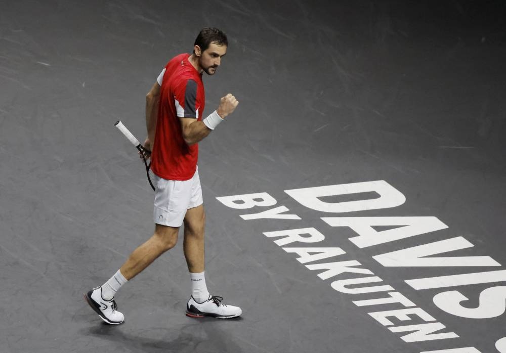Croatia's Marin Cilic reacts during his quarter final match against Spain's Pablo Carreno-Busta in Malaga November 23, 2022. — Reuters pic