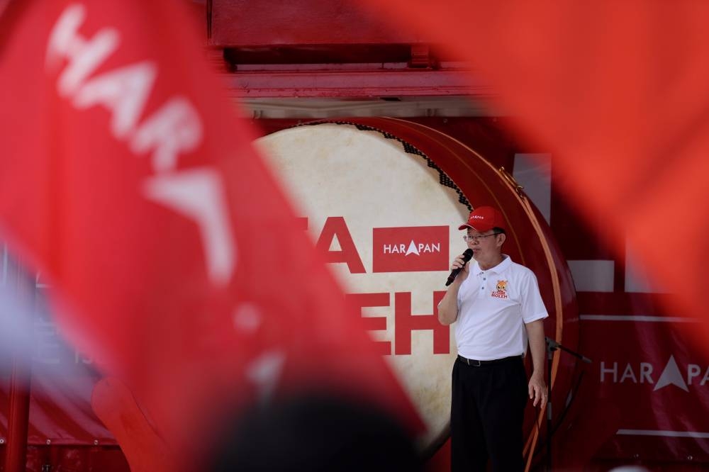 Penang DAP chairman Chow Kon Yeow delivers a speech at the launch of Convoy Harapan in George Town October 30, 2022. — Picture by KE Ooi