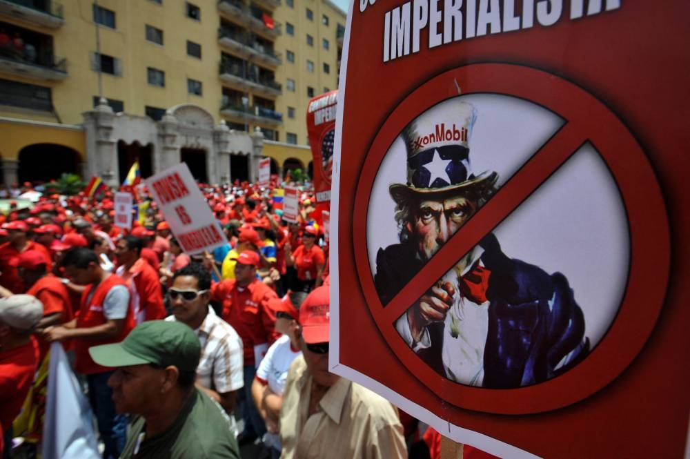 In this file photo taken on May 29, 2011, a placard showing a banned Uncle Sam during a protest against the US for the sanctions  imposed to Venezuela's state-owned oil giant Petroleos de Venezuela (PDVSA) over alleged ties to Iran, in Caracas. — AFP pic
