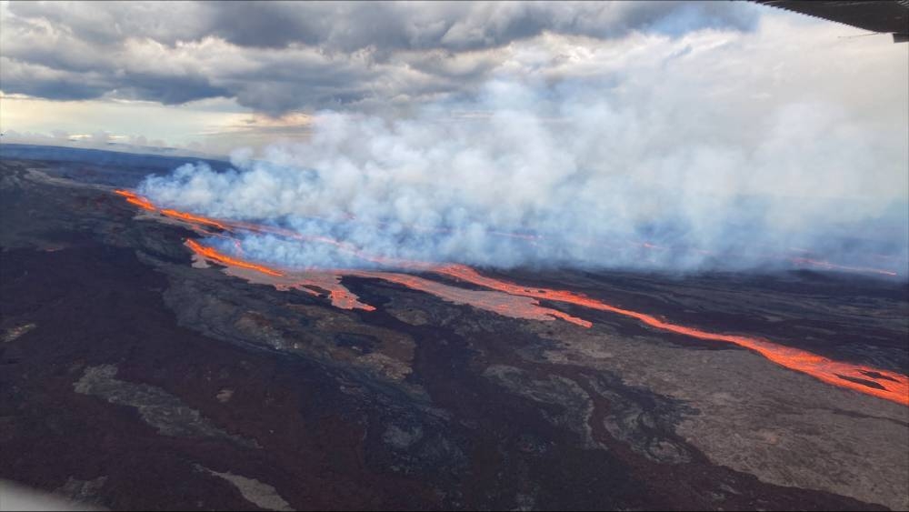 This aerial image shows the lava on the northeast rift zone of Mauna Loa in Hawaii November 28, 2022. — Handout by US Geological Survey via AFP 