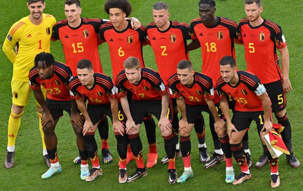 Belgium players pose ahead of the start of the Qatar 2022 World Cup Group F match between Belgium and Morocco at the Al-Thumama Stadium in Doha, November 27, 2022. — AFP pic 