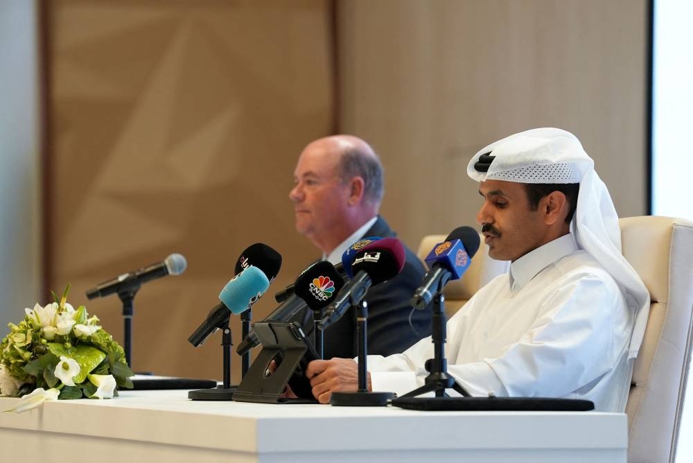 QatarEnergy CEO and Qatar's Minister of Energy, Saad al- Kaabi speaks during signing ceremony of two sales and purchase agreements to export liquefied natural gas (LNG) to Germany, in Doha, Qatar, November 29, 2022. — Reuters pic