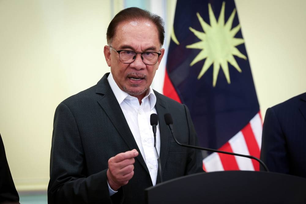 Prime Minister Datuk Seri Anwar Ibrahim during a press conference at Perdana Putra in Putrajaya, December 5, 2022. — Bernama pic 