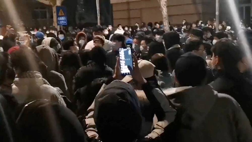 Students protest at the Nanjing Tech University demanding to be allowed to go home after a student tested positive Covid-19 in Nanjing, Jiangsu Province, China, in this screen grab obtained by Reuters, December 6, 2022. — Reuters pic 