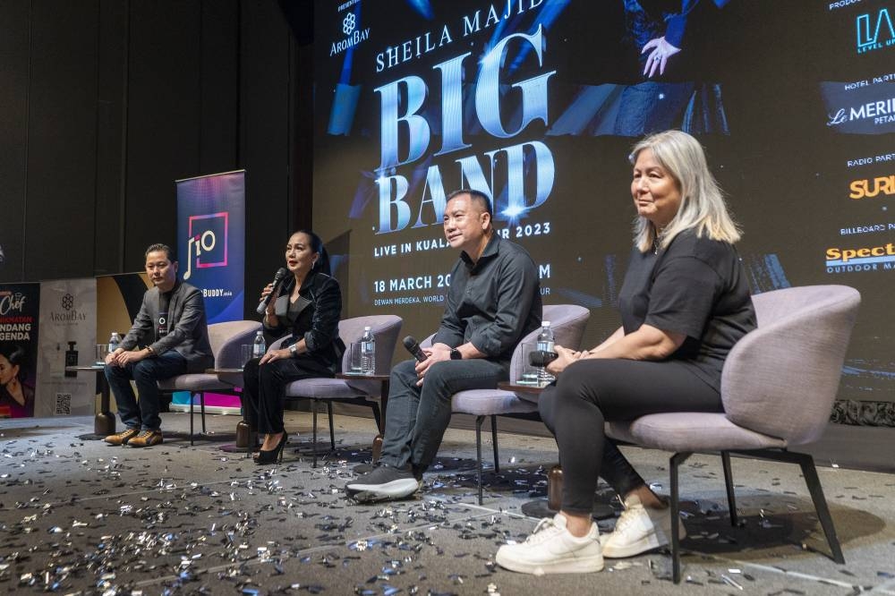 (From left to right) Concert organiser and CEO of JioBuddy, Sean Ng, Datuk Sheila Majid, music director Mac Chew and concert director Jennifer Thompson during a press conference in Kuala Lumpur. ― Picture by Shafwan Zaidon.