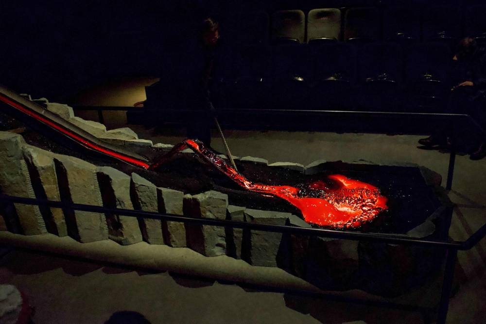 Real molten lava coming from tephra that erupted in 1918 from Katla Volcano in southern Iceland glows in front of the public at the Lava Show showroom in Reykjavik's city center, Iceland, on December 1, 2022. — AFP pic