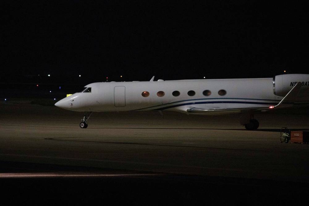 The plane carrying U.S. basketball star Brittney Griner arrives, following her release from prison in Russia, in San Antonio, Texas December 9, 2022. — Reuters pic