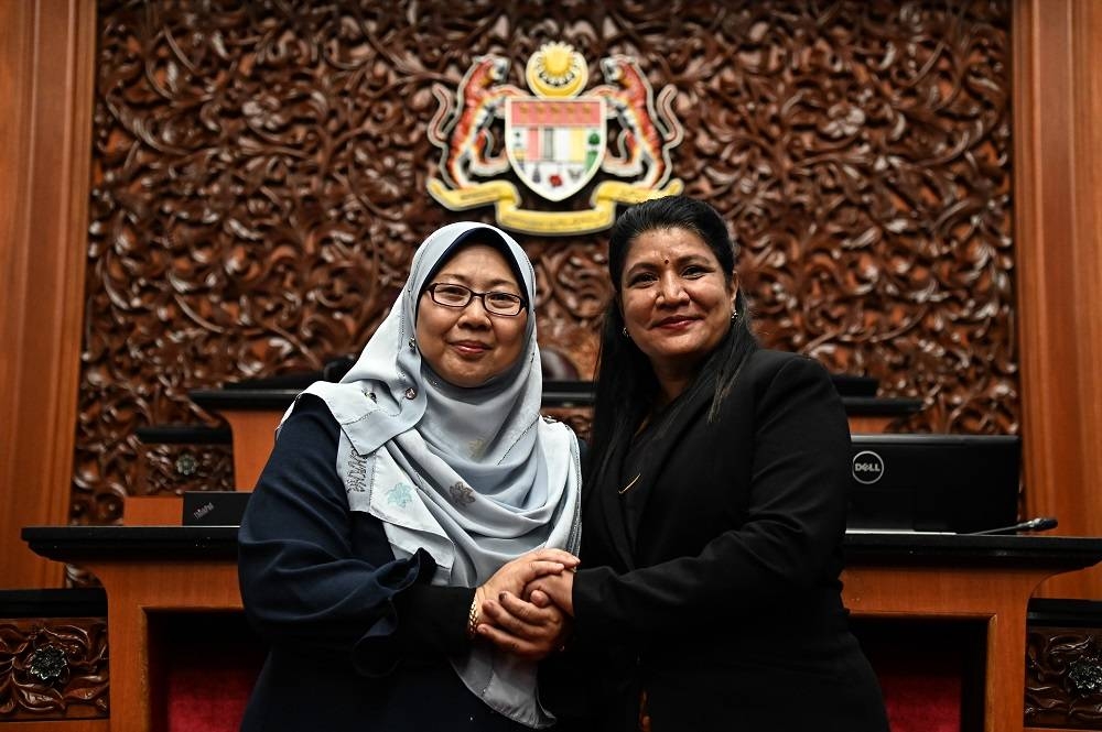 Fuziah Salleh (left) and K. Saraswathy pose for a photo after being sworn in as senators in Kuala Lumpur December 10, 2022. —Picture courtesy of Information Department Malaysia
