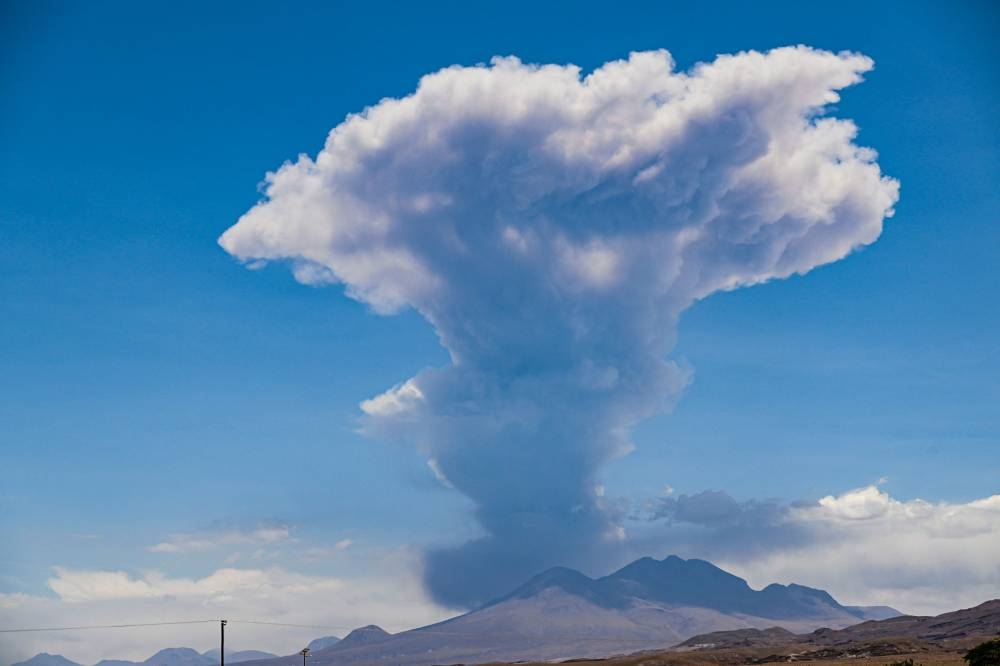 View of the Lascar volcano during an eruptive pulse in Peine, Antofagasta region, Chile, taken on December 10, 2022. — AFP pic