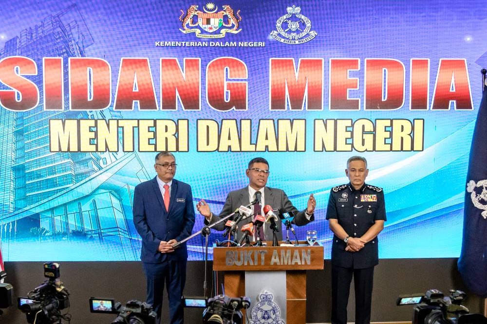 Home Minister Datuk Seri Saifuddin Nasution Ismail speaks during a press conference at Bukit Aman in Kuala Lumpur December 13, 2022. — Picture by Firdaus Latif