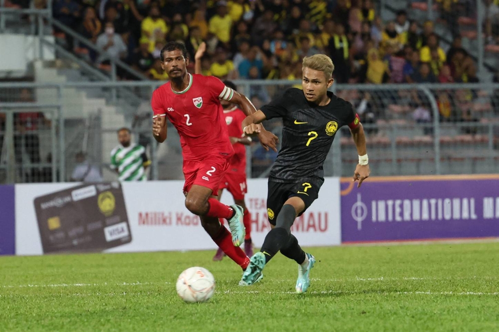 The second half started on a better footing for the home side and Muhammad Faisal Abdul Halim struck in the 64th minute, finishing off a solo run, to give the 6,000-odd fans a reason to cheer. — Bernama pic  