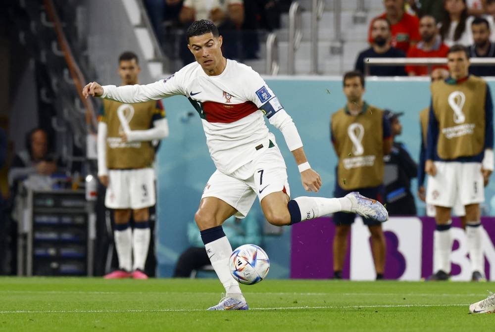 Portugal's Cristiano Ronaldo in action against Morocco at the Al Thumama Stadium, Doha December 10, 2022. — Reuters pic