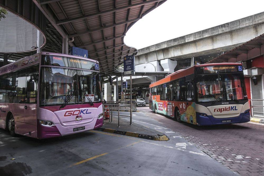 RapidKL and GoKL buses at the Pasar Seni bus station in Kuala Lumpur November 3, 2020. A total of 7.8 million passengers used GoKL free bus service from January to November this year. — Picture by Hari Anggara