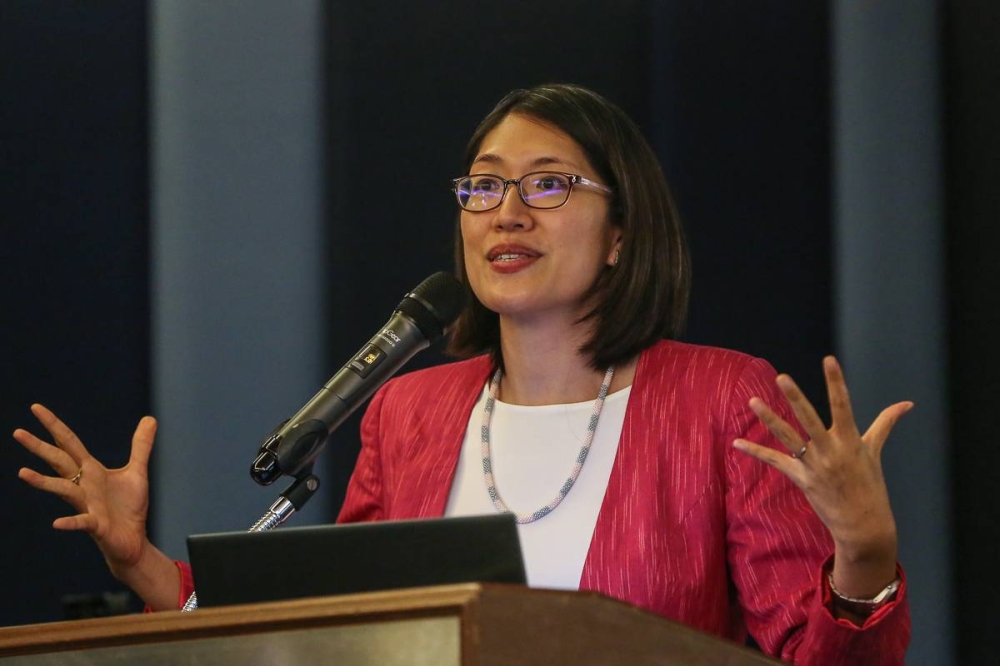 IDEAS CEO Tricia Yeoh speaks at a public forum titled ‘Federal and State Laws for Equitable Constituency Development Fund’ organised by electoral reform group Bersih and the Malaysian Bar at the Crystal Crown Hotel in Petaling Jaya July 6, 2022. — Picture by Yusof Mat Isa 