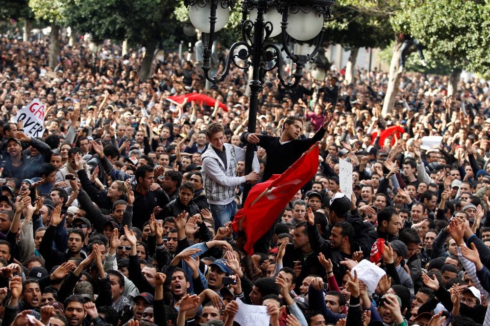 Protesters demonstrate against Tunisian President Zine el-Abidine Ben Ali in Tunis, Tunisia January 14, 2011. — Reuters pic