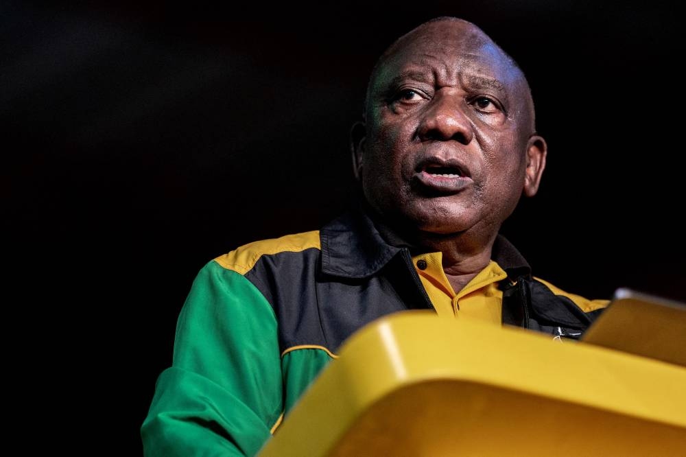 South African President Cyril Ramaphosa gives a speech to launch the 55th National Conference of the African National Congress (ANC) at the National Recreation Centre (NASREC) in Johannesburg on December 16, 2022. — AFP pic