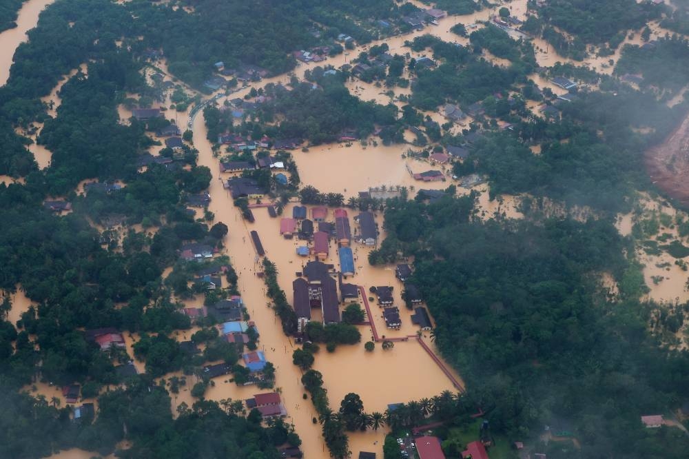 An aerial view of Kuala Telemung and Bukit Tabor, submerged in floodwaters, in Marang December 19, 2022. — Bernama pic 