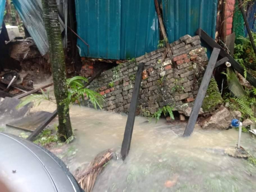 The collapsed drain structure at the Sri Nageswari Amman temple on Lengkok Abdullah. — Picture courtesy of residents of Jalan Abdullah
