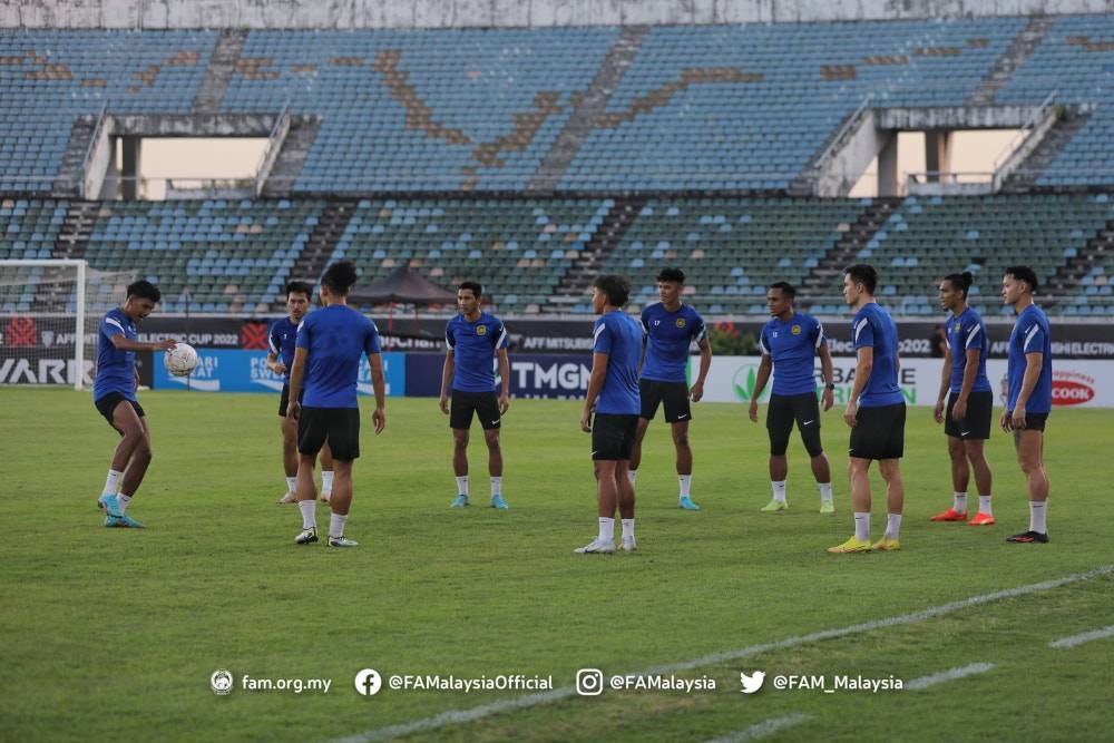 The Harimau Malaya squad begin their 2022 Asean Football Federation (AFF) Cup campaign against Myanmar (at 6pm Malaysian time) today. — Picture from Facebook/Football Association of Malaysia 
