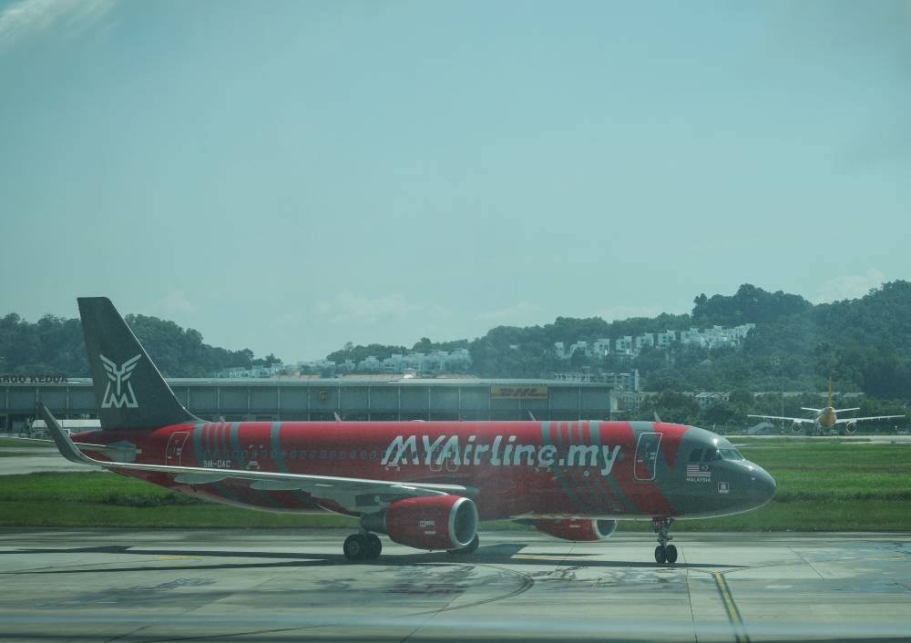 The MYAirline aircraft arrives at the Penang International Airport, December 23, 2022. — Bernama pic 