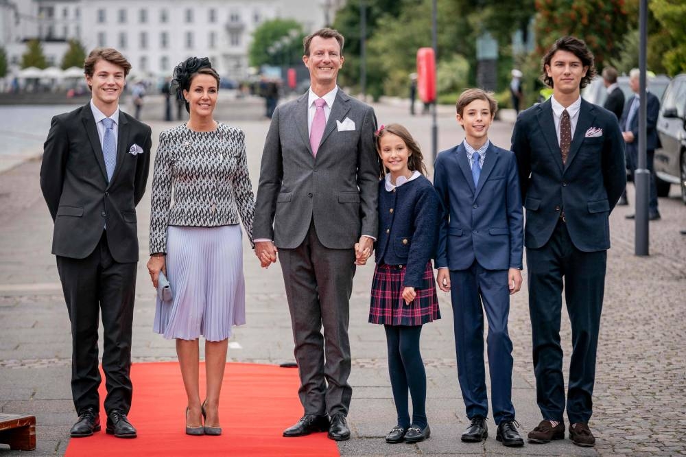 This file photo taken on September 11, 2022 shows Prince Felix, Princess Marie, Prince Joachim, Princess Athena, Prince Henrik and Prince Nikolai of Denmark as they arrive for a luncheon on the Dannebrog Royal Yacht in Copenhagen, during the 50th anniversary of Queen Margrethe II of Denmark's accession to the throne. — Mads Claus Rasmussen/Ritzau Scanpix/ AFP pic