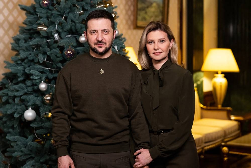 This handout picture taken and released by Ukrainian Presidential Office on December 31, 2022 shows the President Volodymyr Zelensky and his wife Olena during their New Year's address to Ukrainian people. — Ukrainian Presidential Office/AFP pic