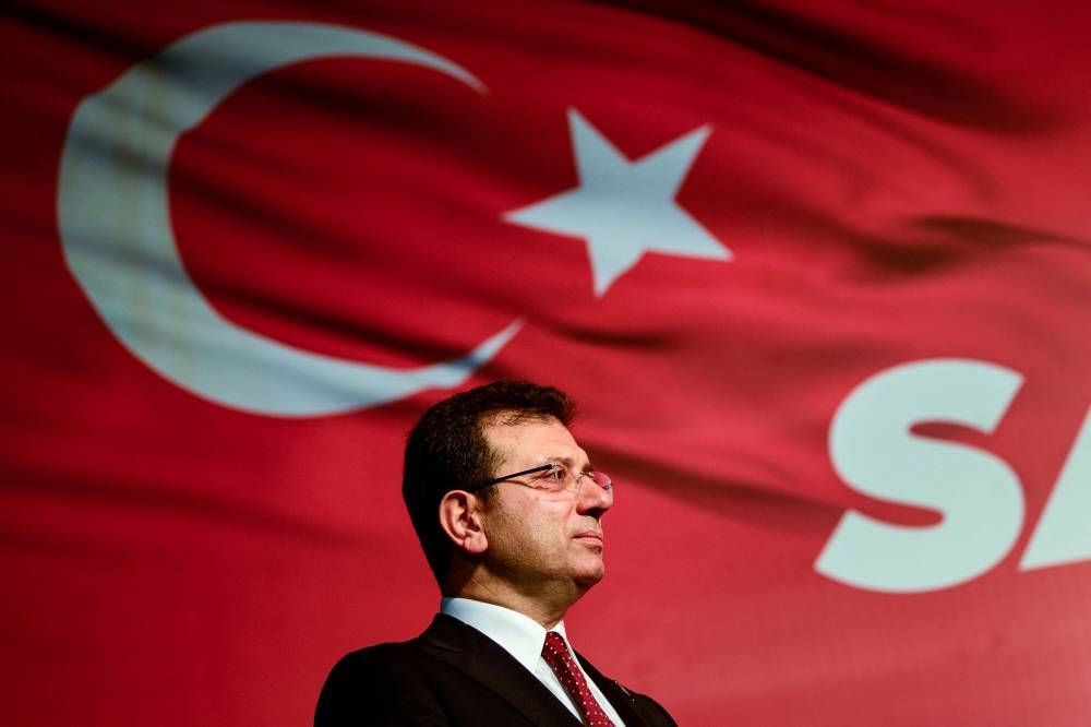 In this file photo taken on December 15, 2022 Istanbul Mayor Ekrem Imamoglu attends a protest of his supporters in front of the Istanbul Metropolitan Municipality in Istanbul, after a Turkish court sentenced him to more than two years jail and banned him from politics ahead of next year's presidential election. — AFP pic
