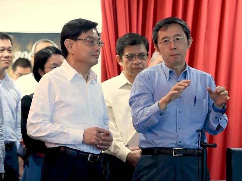 Sim Wong Hoo (right) with Deputy Prime Minister Heng Swee Keat (left) at a demonstration of Creative Technology’s Super X-Fi technology in 2019. — Picture via Facebook/Heng Swee Keat