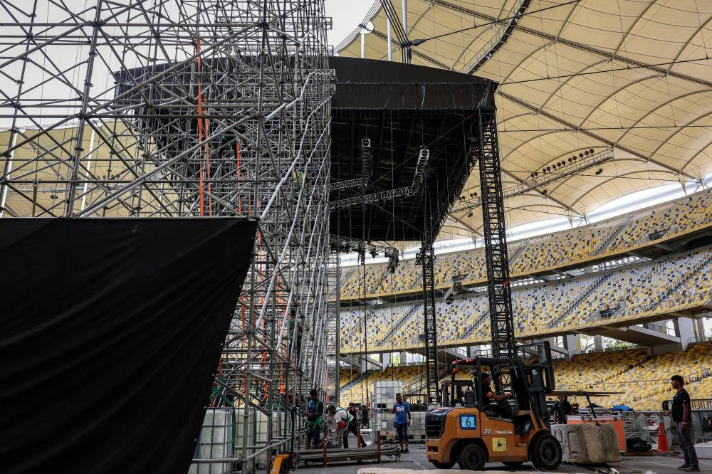 The southern stand of the Bukit Jalil National Stadium has been cordoned off to let organisers prepare an international-scale concert stage where popular Taiwanese singer Jay Chou is to perform as part of a world tour January 6, 2023. — Bernama pic