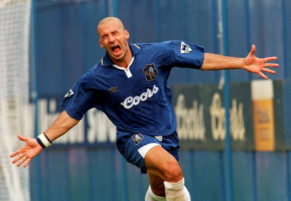 Chelsea Gianluca Vialli celebrates their second goal in the Premiership match against Coventry August 24, 1996. — Action Images via Reuters