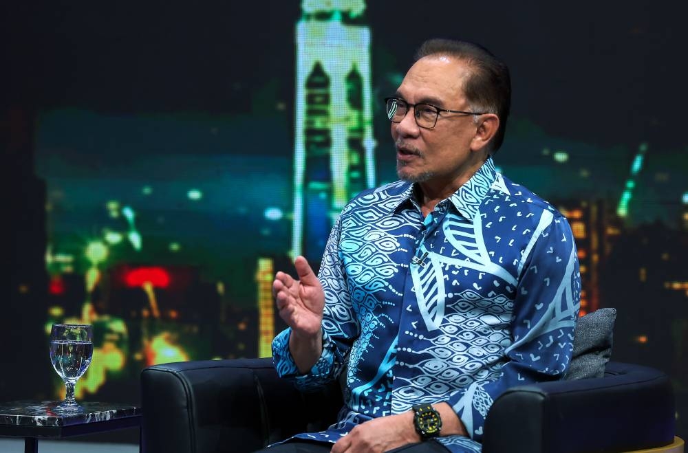 Prime Minister Datuk Seri Anwar Ibrahim speaks during a Special Narrative Session With the Prime Minister hosted by Radio Televisyen Malaysia (RTM) in Kuala Lumpur January 6, 2023. — Bernama pic