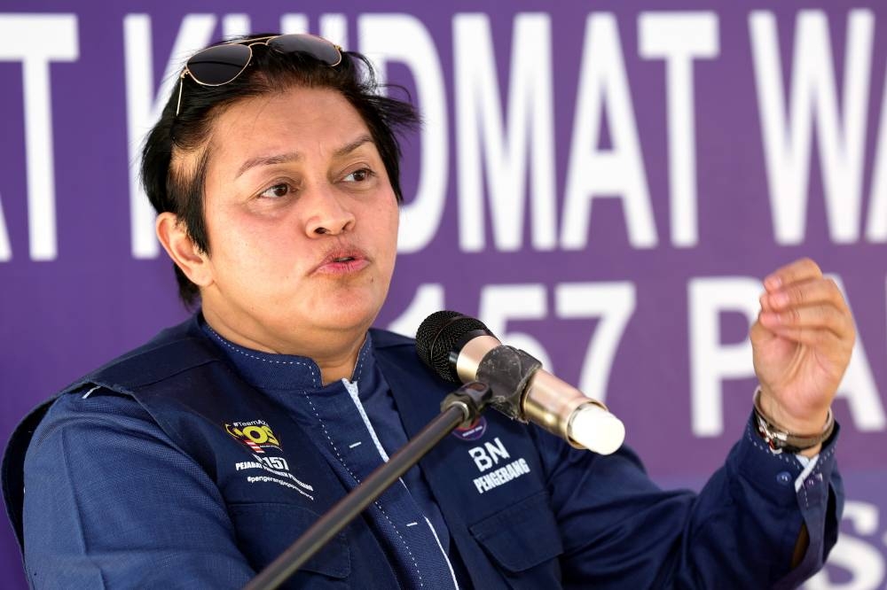 Law and Institutional Reforms Minister Datuk Seri Azalina Othman Said speaking at the inauguration of the new Pengerang Parliament P.157 Representative Service Centre in Bandar Penawar, Kota Tinggi, January 7, 2023. — Bernama pic