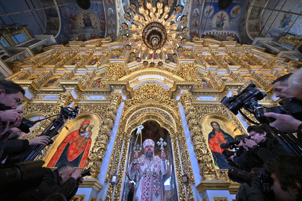 Serhiy Petrovytch Doumenko, Metropolitan Epifaniy of Kyiv, Head of Ukraine church, leads an Orthodox Christmas service at Kyiv Pechersk Lavra monastery in Kyiv on January 7, 2023. — AFP pic