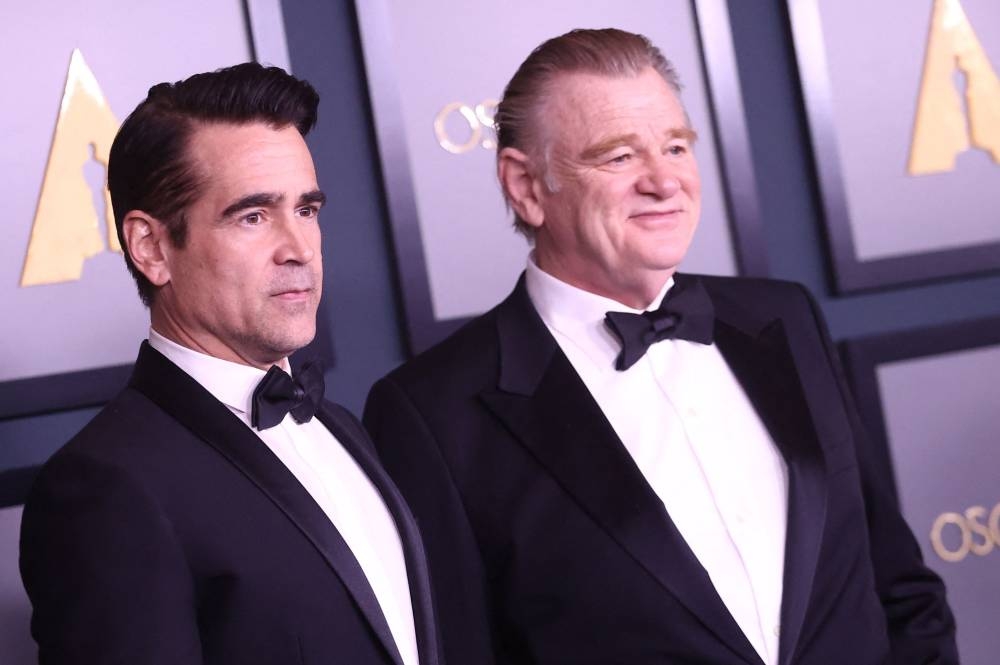 In this file photo taken on November 19, 2022 Irish actors Brendan Gleeson (right) and Colin Farrell (left) arrive for the Academy of Motion Picture Arts and Sciences' 13th Annual Governors Awards at the Fairmont Century Plaza in Los Angeles. — AFP pic