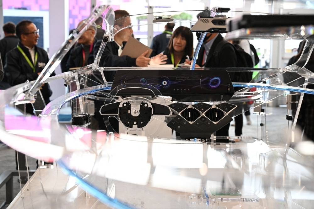 Examples of computing hardware architecture supporting an AR and IR environment inside a car of the near future are displayed at the Valeo booth at CES 2023 consumer electronics show, on January 6, 2023 in Las Vegas, Nevada. — AFP pic 