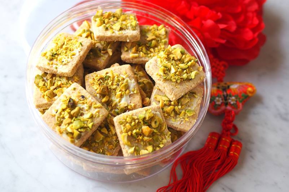 Kaefin also makes pistachio cookies topped with chopped pistachios.