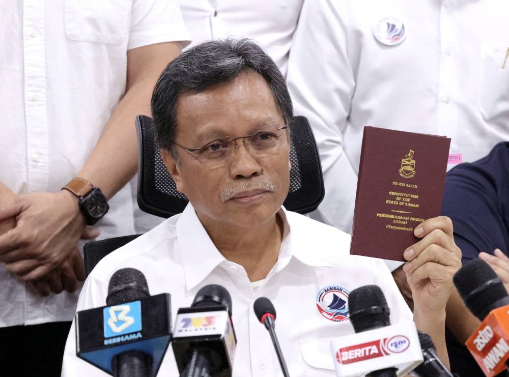 Datuk Seri Mohd Shafie Apdal speaks during a press conference in Kota KInabalu July 7, 2022. — Bernama pic