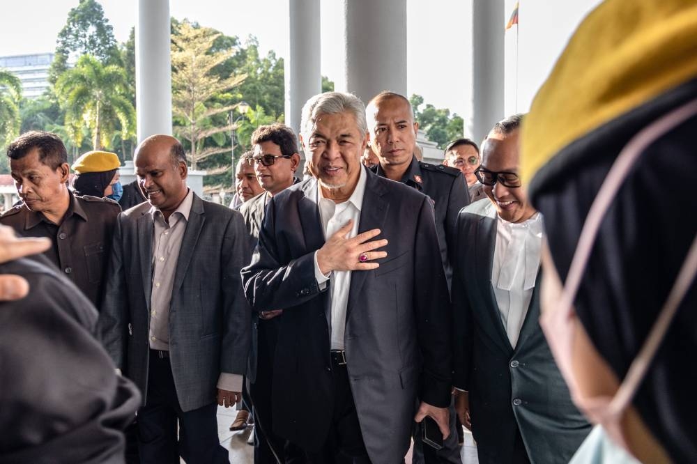 Deputy Prime Minister Datuk Seri Ahmad Zahid Hamidi arrives at the Kuala Lumpur Court Complex in Kuala Lumpur January 16, 2023. — Picture by Firdaus Latif