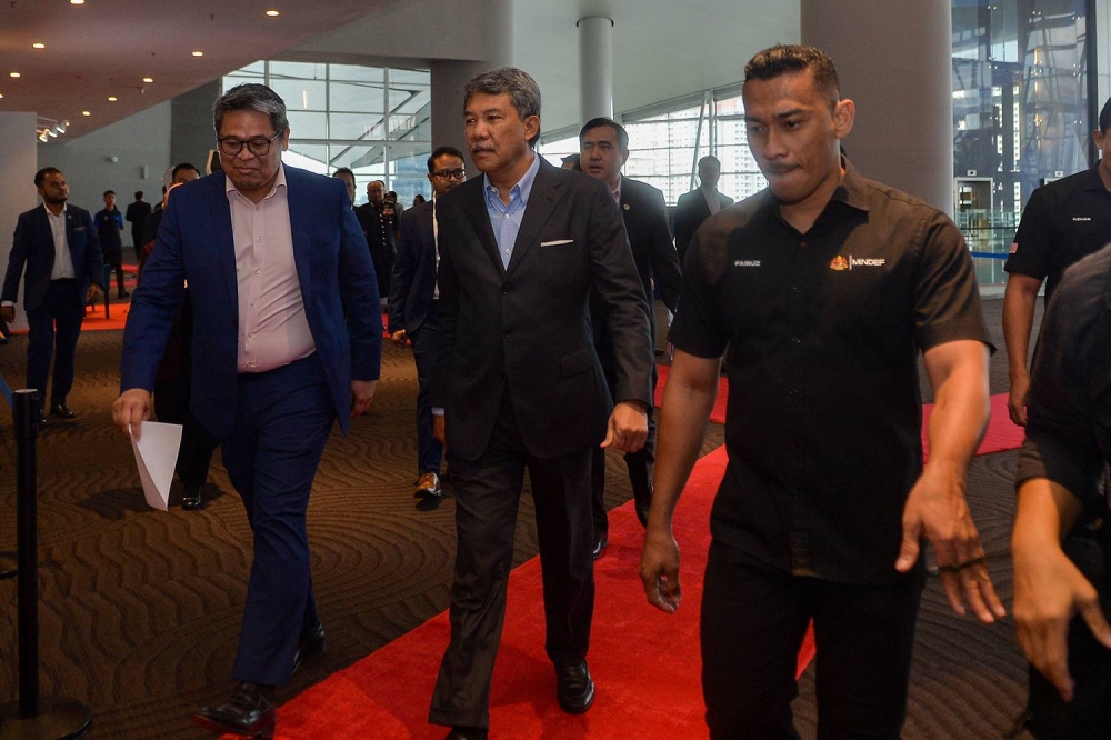 Defence Minister Datuk Seri Mohamad Hasan arrives for the launch of the Langkawi International Maritime and Aerospace 2023 (Lima'23) in Kuala Lumpur January 16, 2023. — Picture by Miera Zulyana