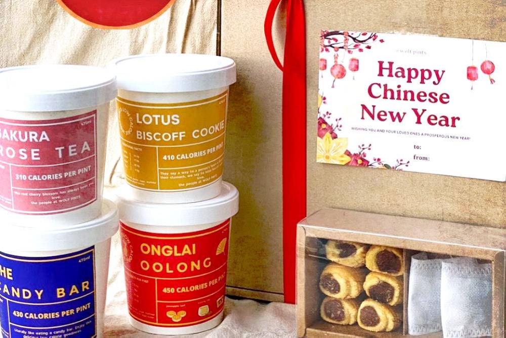 Wolf Pints ​​has a CNY package that includes their festive Onglai Oolong ice cream.  — Image courtesy of Wolf Pints