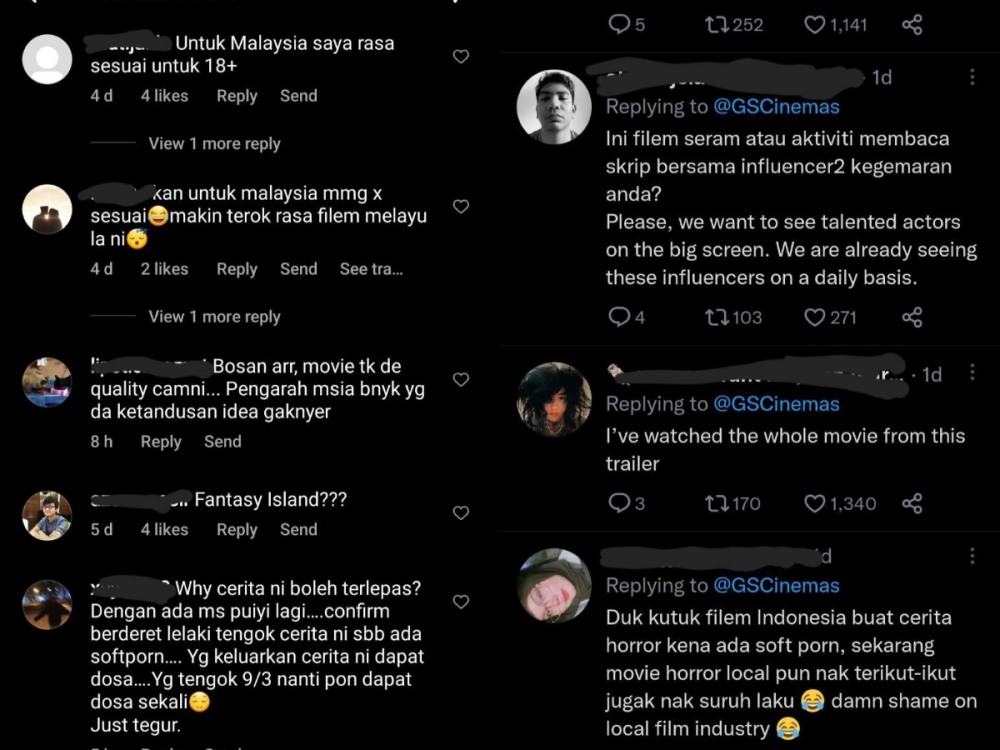 Screenshots of local social media users expressing their thoughts on the Pulau film. ― Screenshot via Instagram and Twitter
