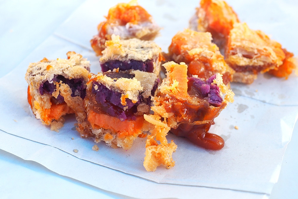 You can see the different colours of soft sweet potato with that gooey layer of 'nian gao' that is not too sweet.