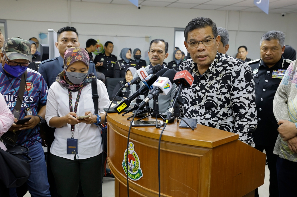 Datuk Seri Saifuddin Nasution Ismail speaks during a media conference at the Kuala Lumpur International Airport in Sepang January 19, 2023. — Bernama pic