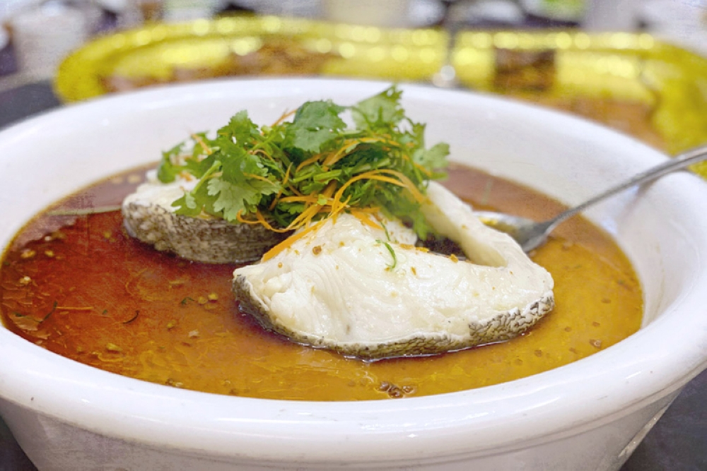 Steamed Canadian cod with soy sauce.