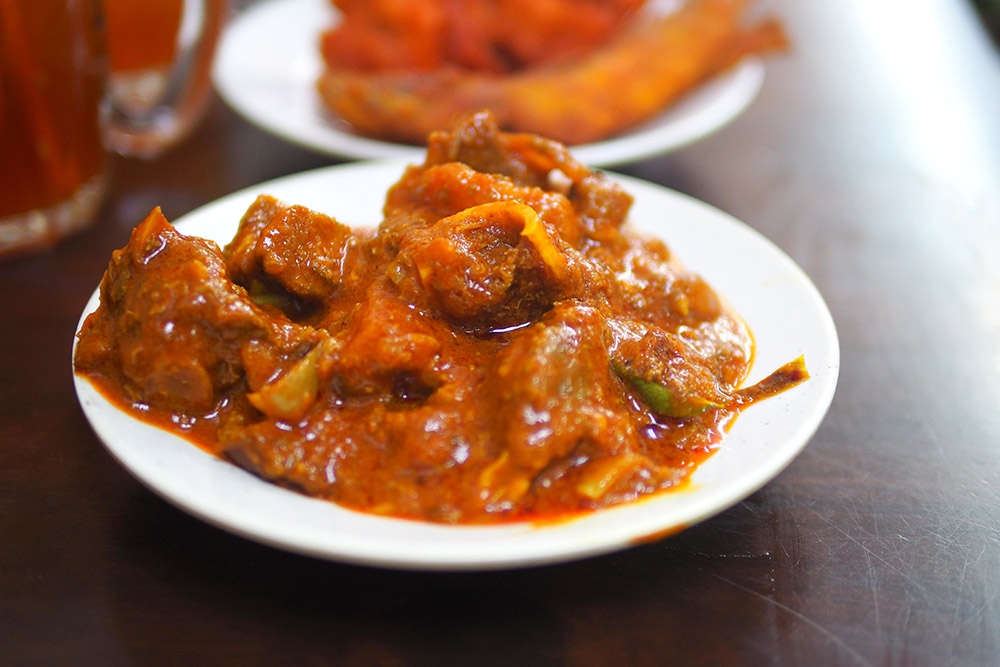 Mutton curry has a mild spicy flavour with tender pieces of mutton.