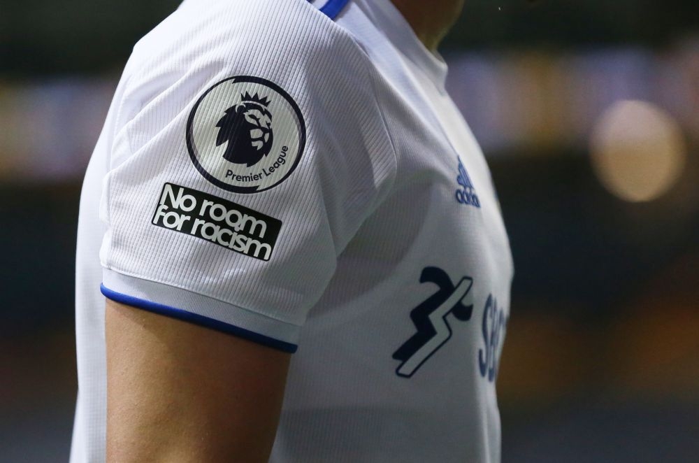 A general view of the English Premier League logo displayed on the sleeve of a Leeds United shirt October 19, 2020. - Reuters pic