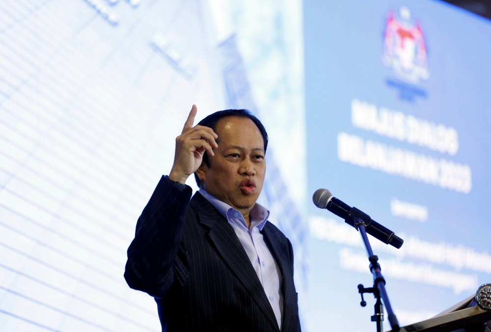 Deputy Finance Minister Datuk Seri Ahmad Maslan delivers a speech during the Budget 2023 Dialogue in Shah Alam January 31, 2023. — Bernama pic